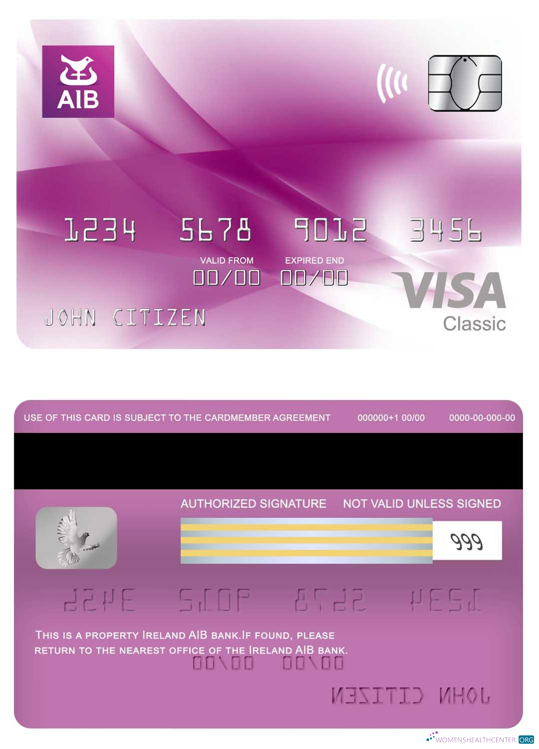Download Ireland AIB bank visa classic card Photoshop template
